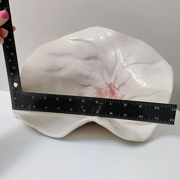 Handcrafted Art Pottery Flower Centerpiece Bowl, Decorative Ceramic White Pink - Picture 5 of 11